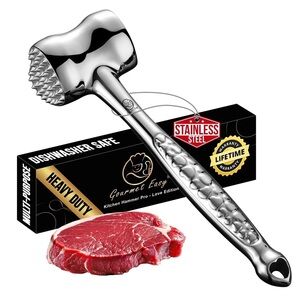 Gourmet Easy Stainless Steel Premium Meat Mallet with Non-Slip Grip Handle